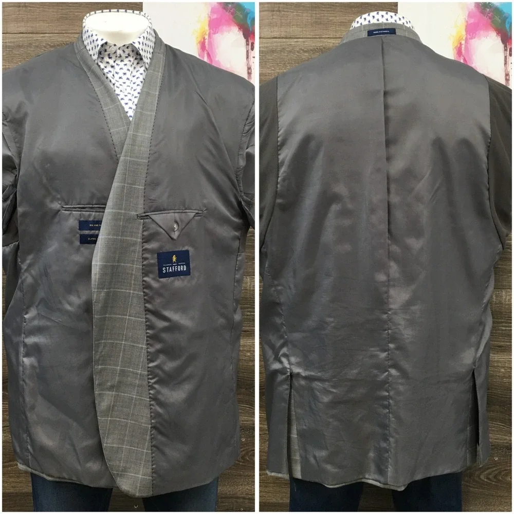 STAFFORD Men‎ Wool Blazer Sport Coat Casual Jacket Size 52L Classic Gray Suit